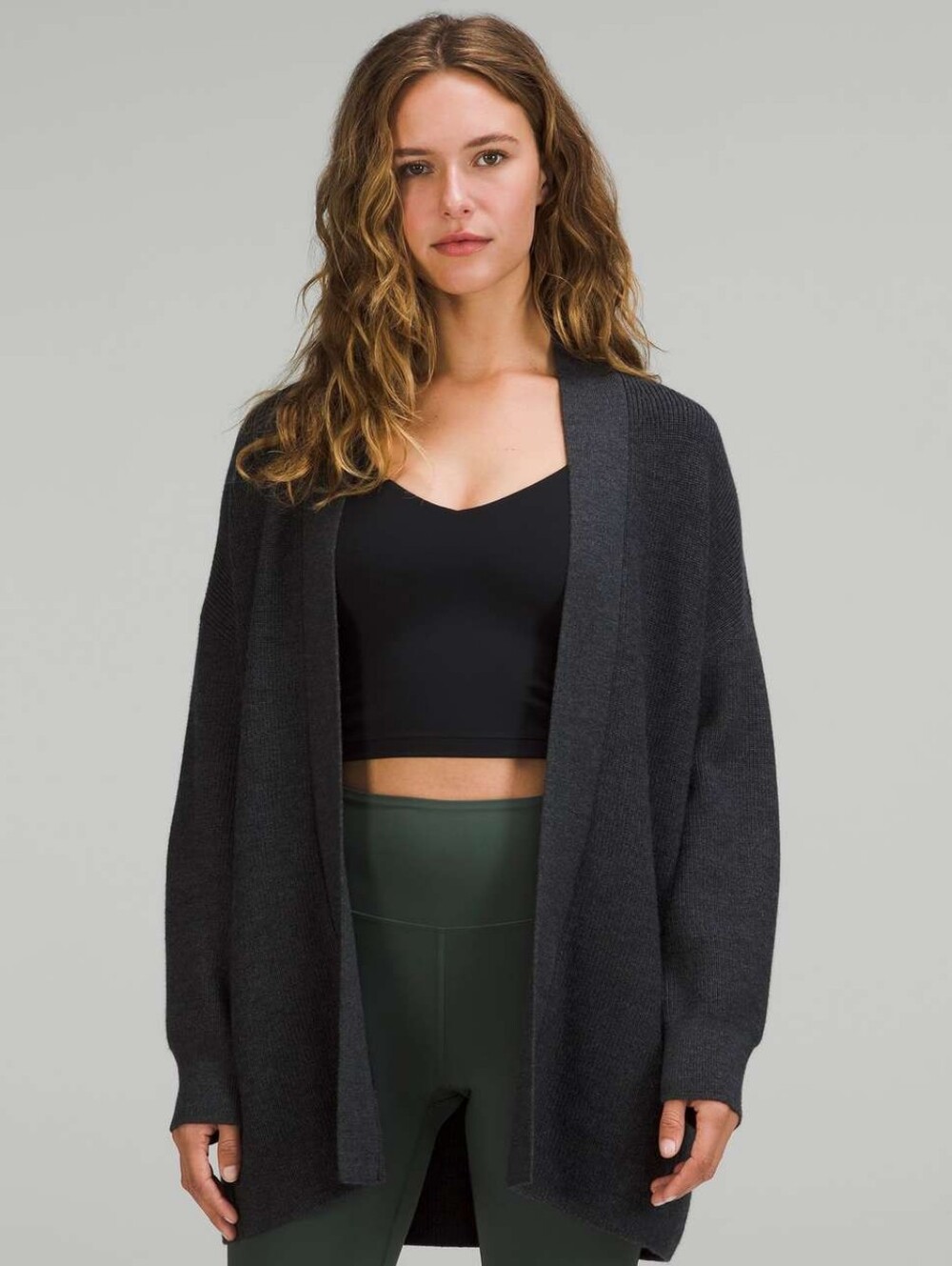 NWT Lululemon Merino-Wool Blend Rib Long Wrap Sweater, Grey, Size 14